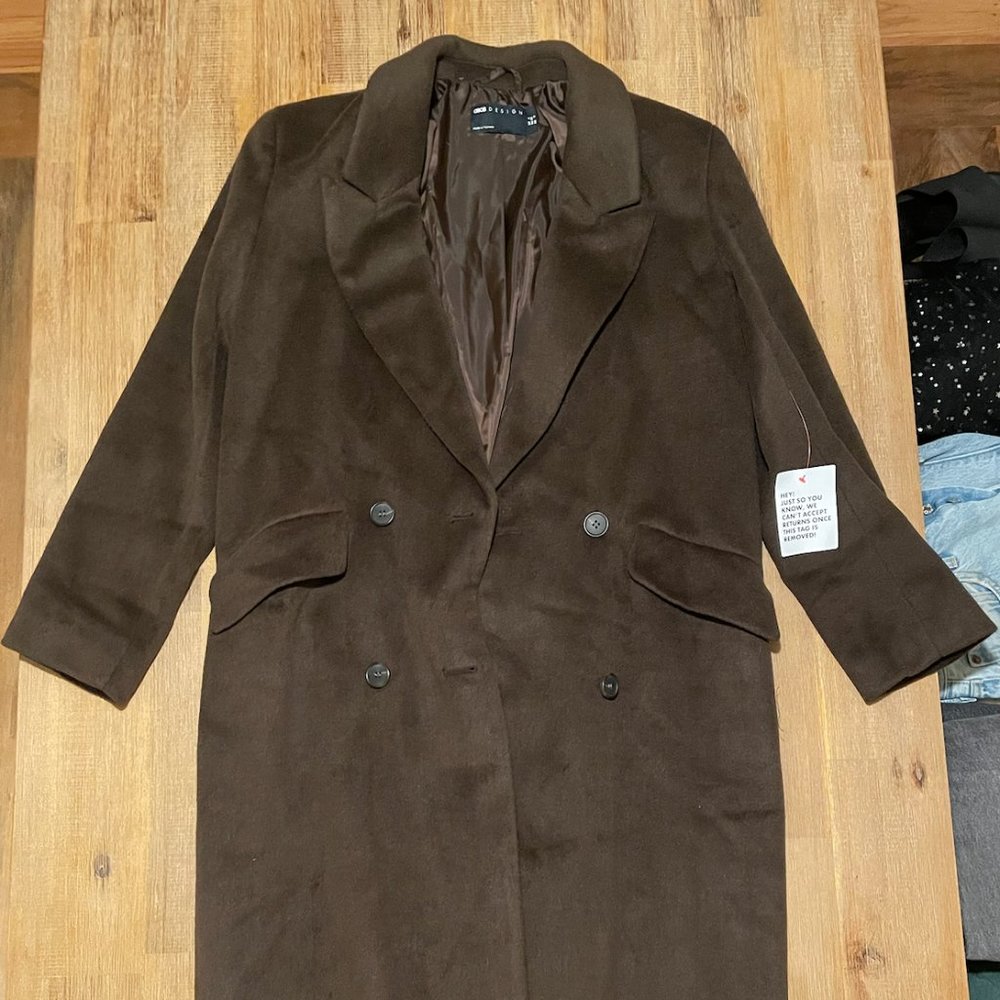 ASOS Maxi Wool Coat Brown w/Shoulder Pads